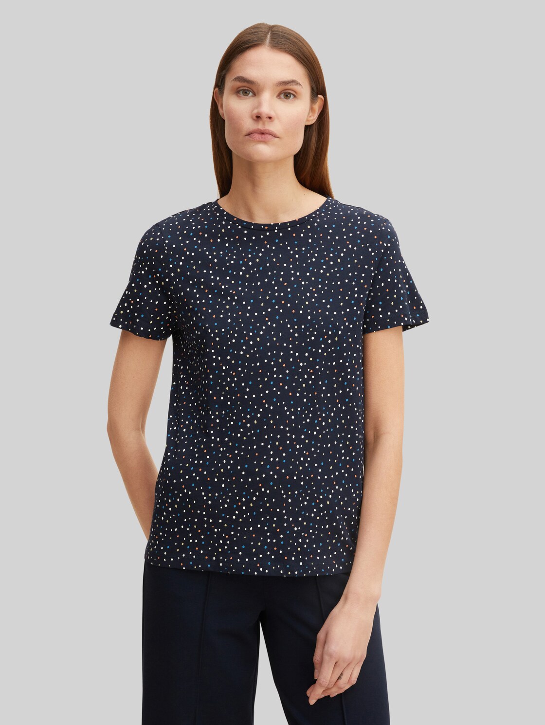TOM TAILOR Damen T-Shirt mit Allover-Print, blau, Gr. XS,