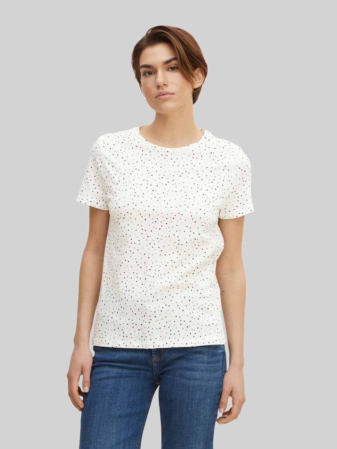 TOM TAILOR Damen T-Shirt mit Allover-Print, weiß, Print, Gr. XS,