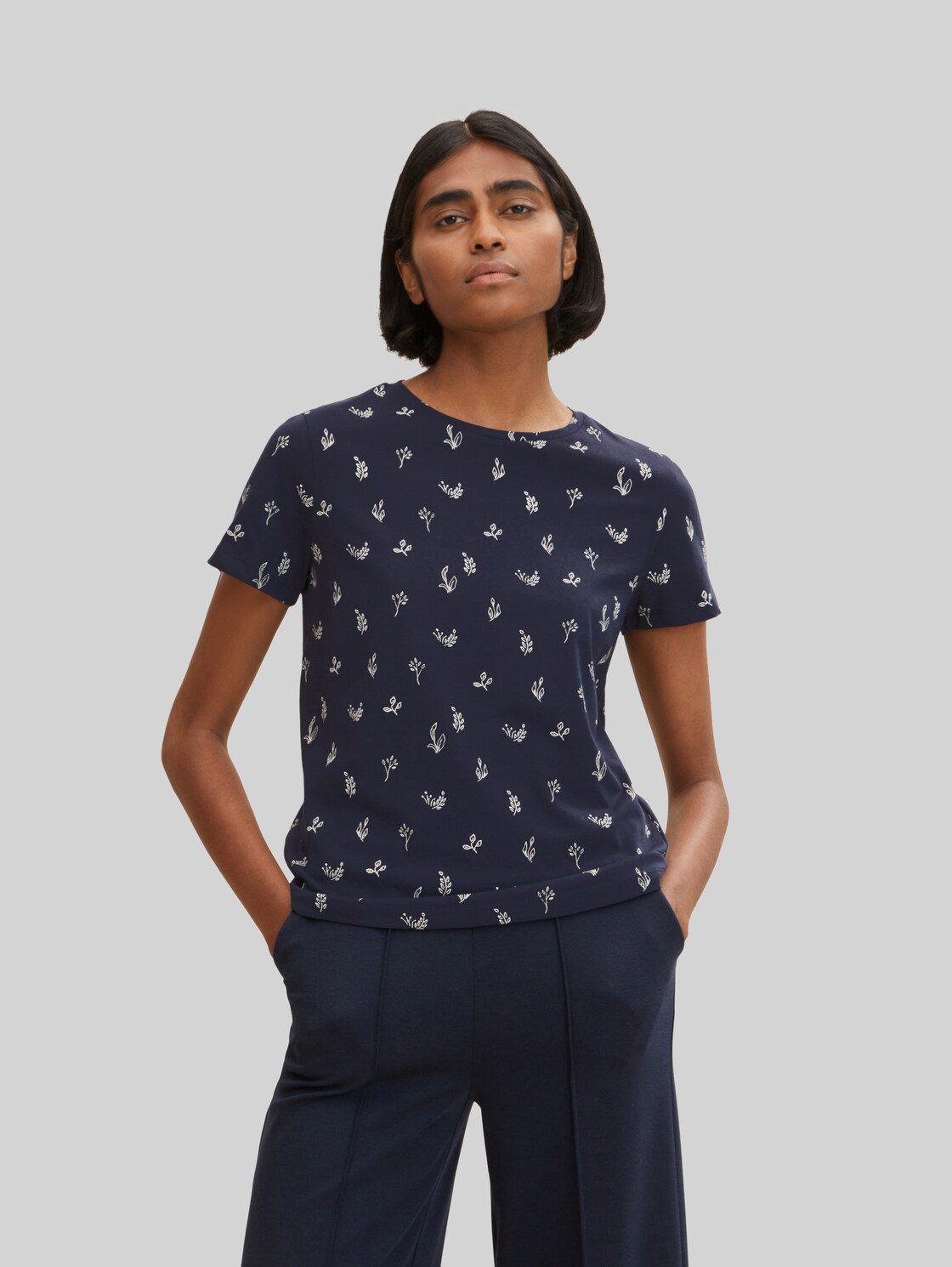 TOM TAILOR Damen T-Shirt mit Allover-Print, blau, Gr. XXXL,