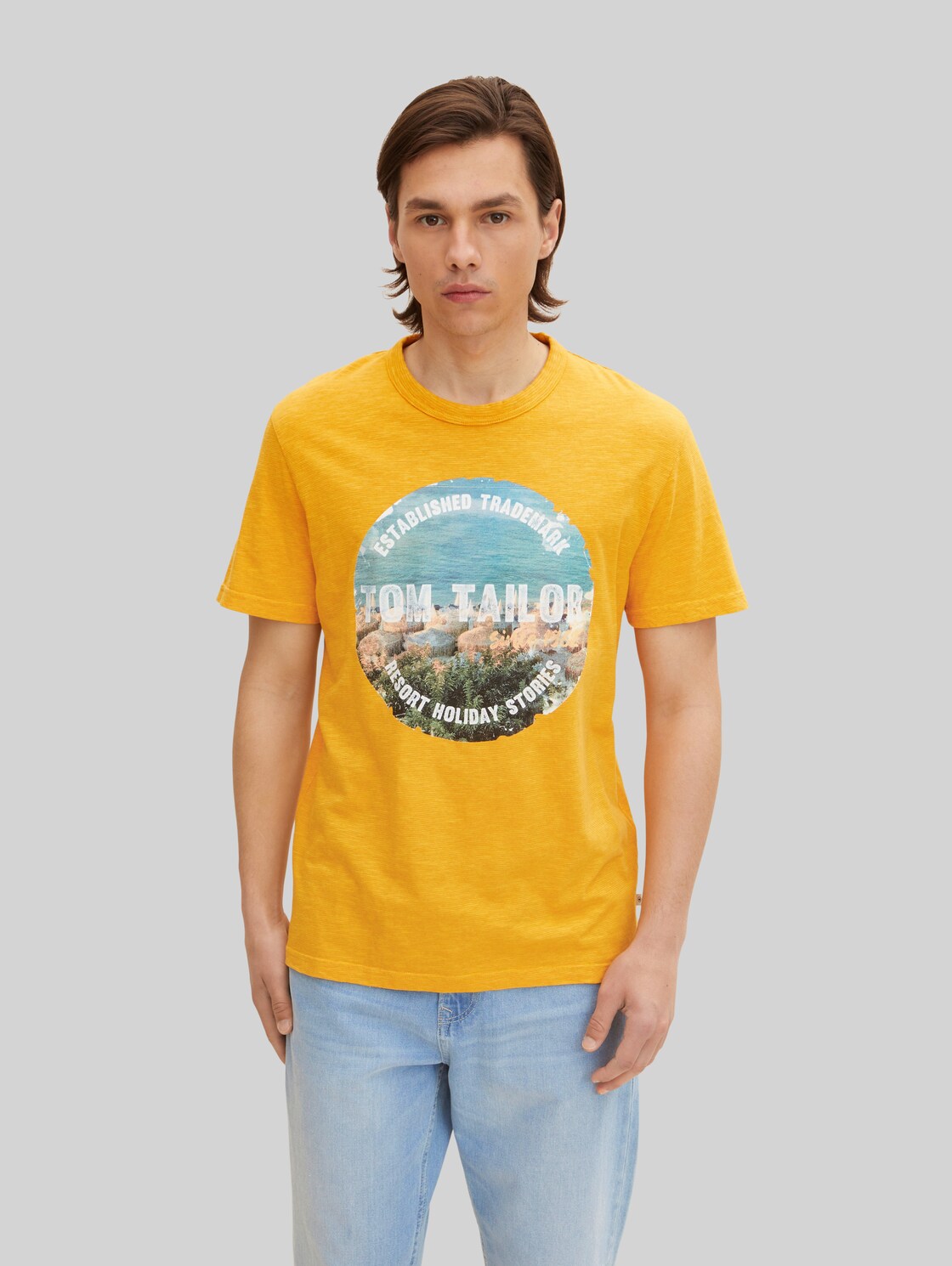 TOM TAILOR Herren T-Shirt mit Print, gelb, Print, Gr. XL,