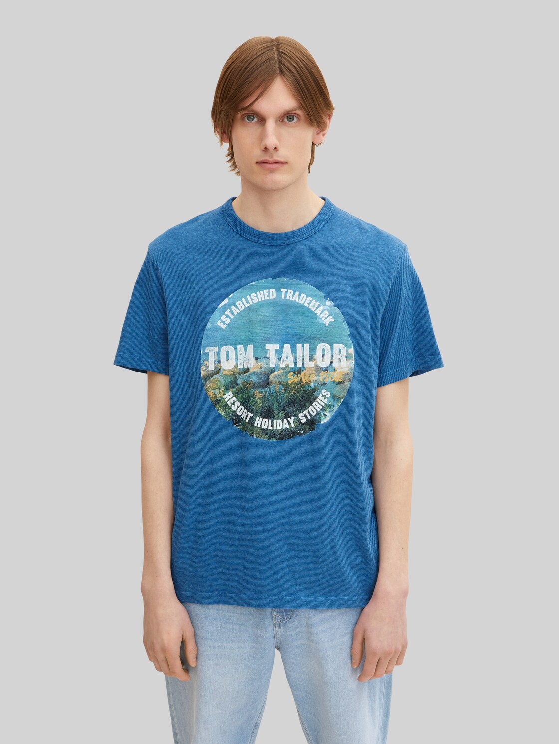 TOM TAILOR Herren T-Shirt mit Print, blau, Print, Gr. S,