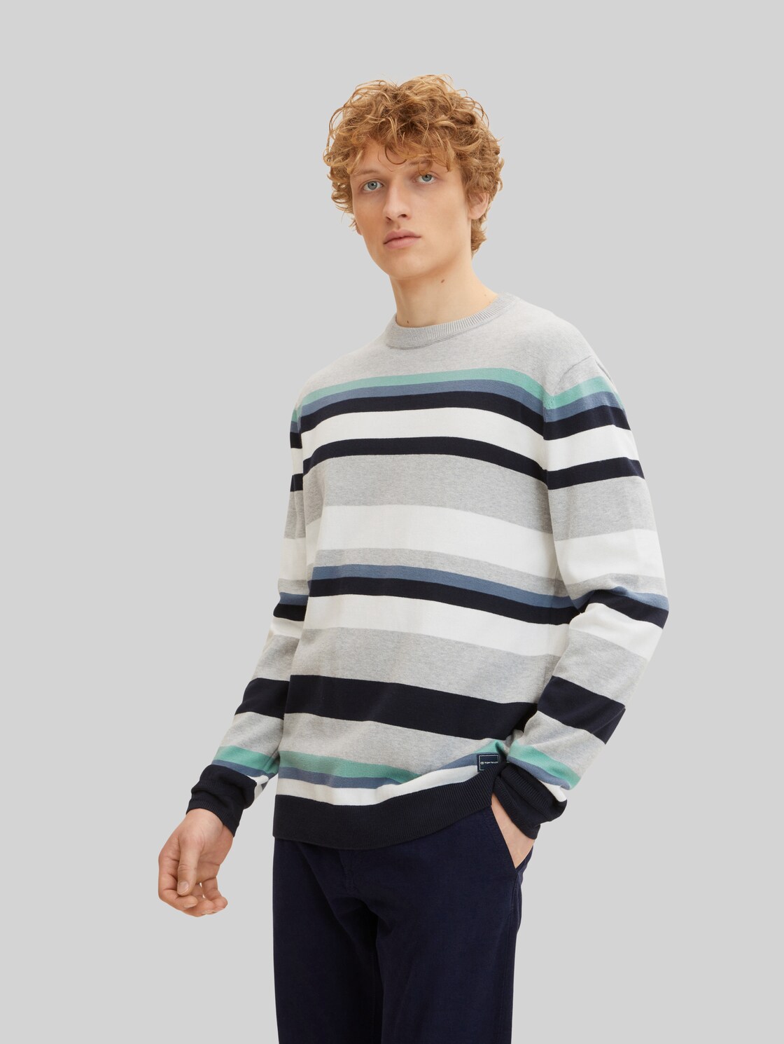 TOM TAILOR Herren Strickpullover mit Streifenmuster, grau, Gr. XL,