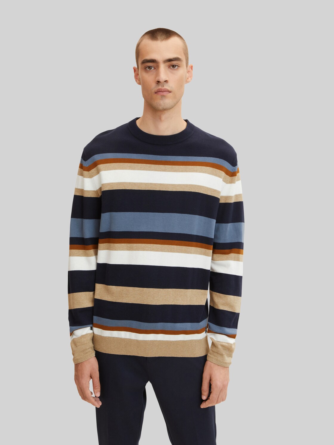 TOM TAILOR Herren Strickpullover mit Streifenmuster, blau, Gr. XXL,