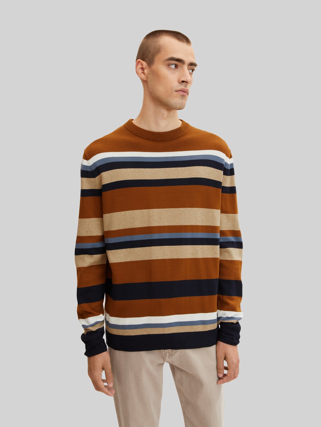TOM TAILOR Herren Strickpullover mit Streifenmuster, braun, Gr. XL,