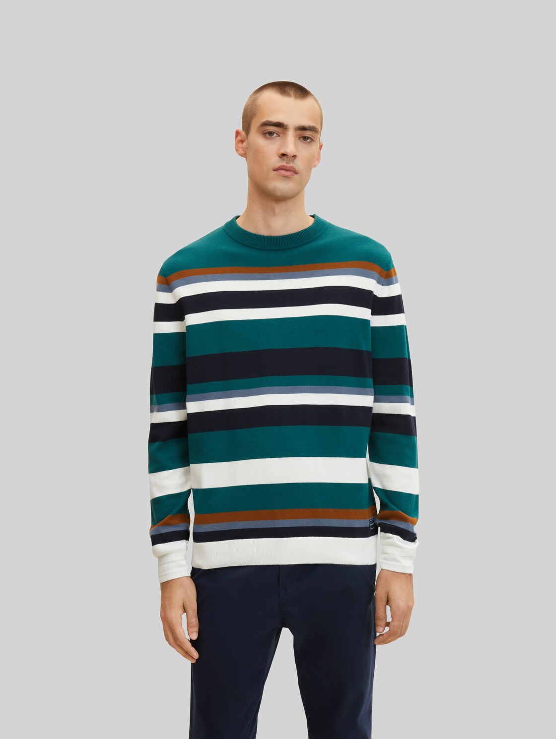 TOM TAILOR Herren Strickpullover mit Streifenmuster, grün, Gr. XL,