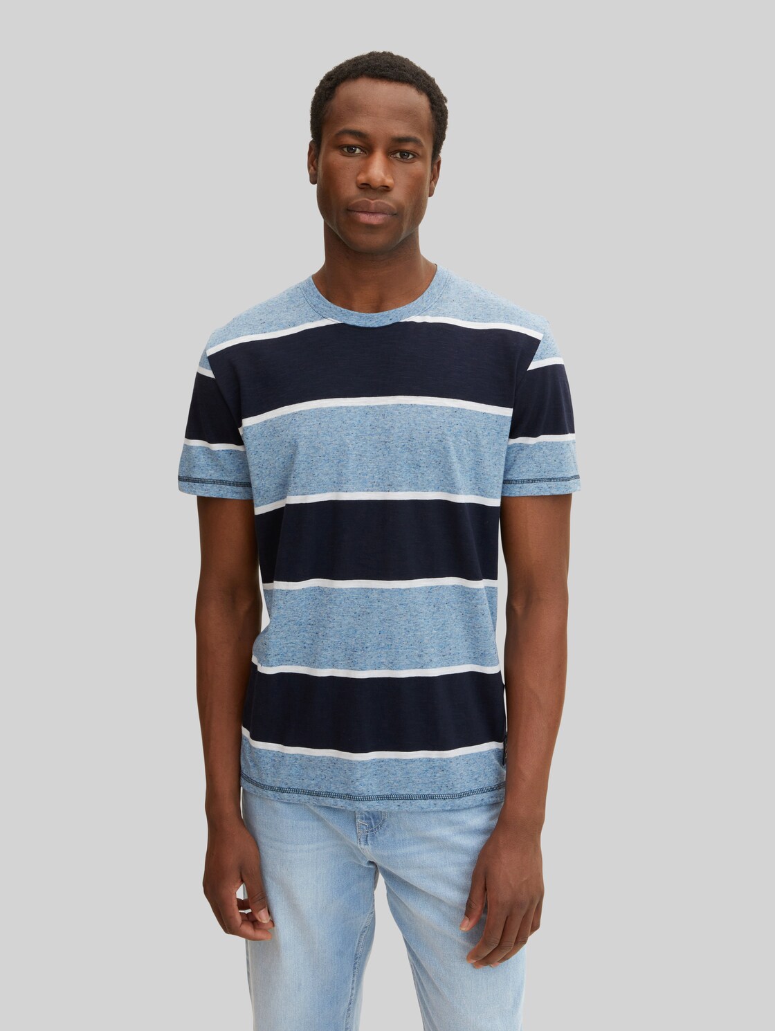 TOM TAILOR Herren Gestreiftes T-Shirt, blau, Gr. L,