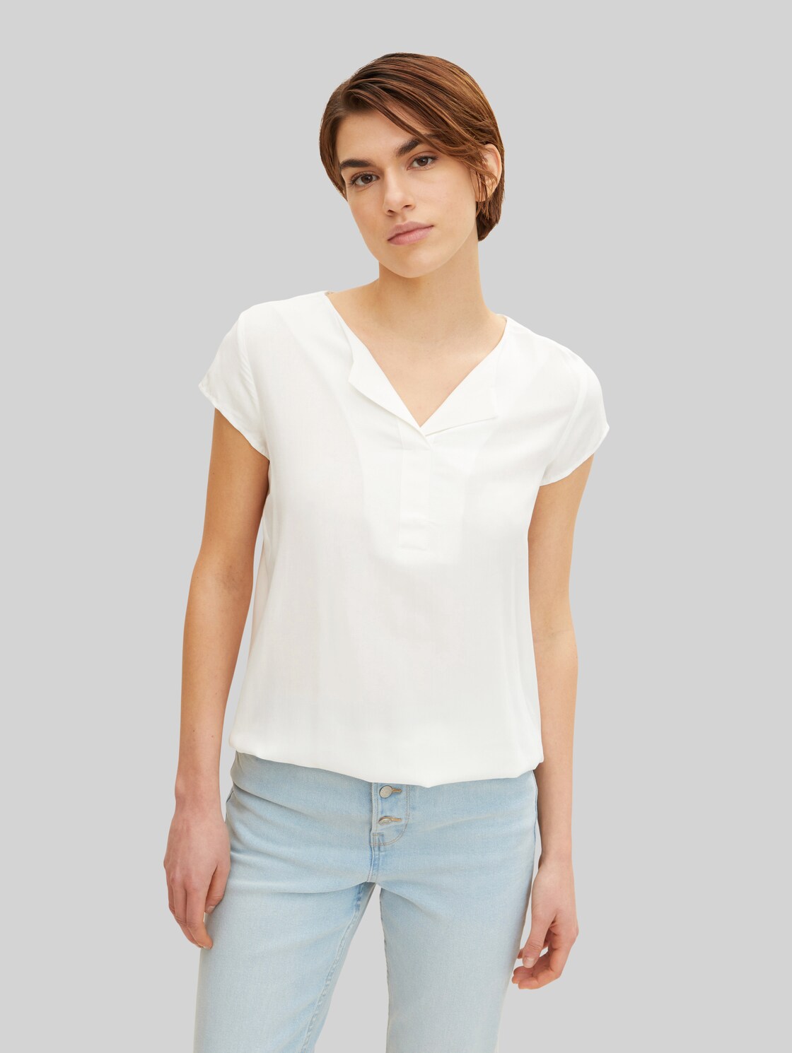 TOM TAILOR Damen Bluse mit LENZING(TM) ECOVERO(TM), weiß, Gr. 46,