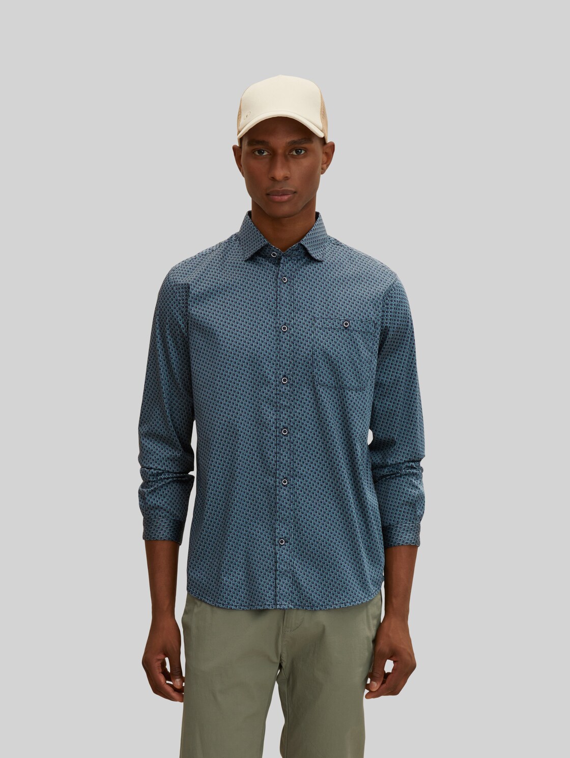 TOM TAILOR Herren Hemd mit Allover-Print, blau, Gr. XL,