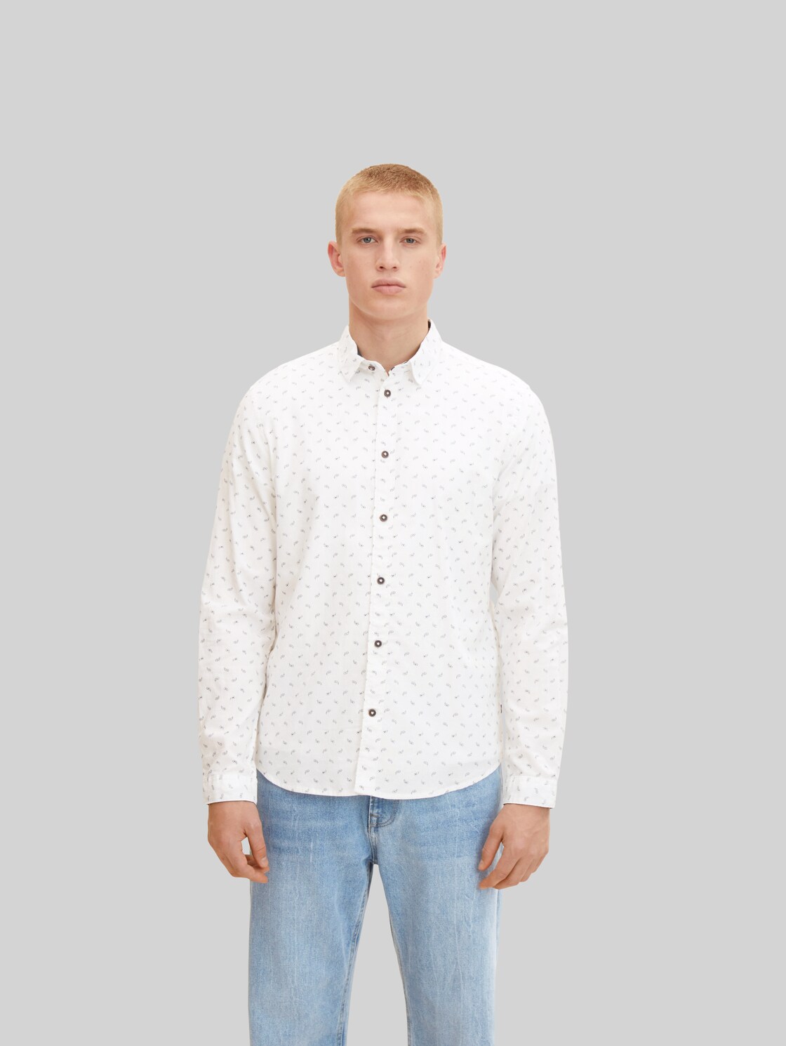 TOM TAILOR Herren Regular Fit Hemd mit Allover-Print, weiß, Gr. XL,