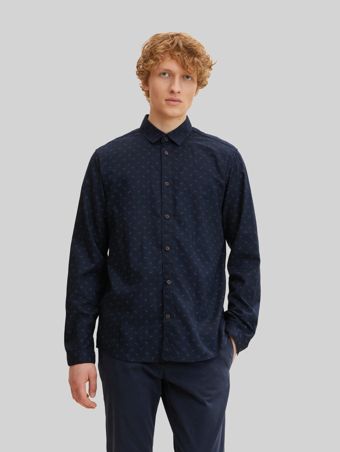 TOM TAILOR Herren Regular Fit Hemd mit Allover-Print, blau, Gr. XL,