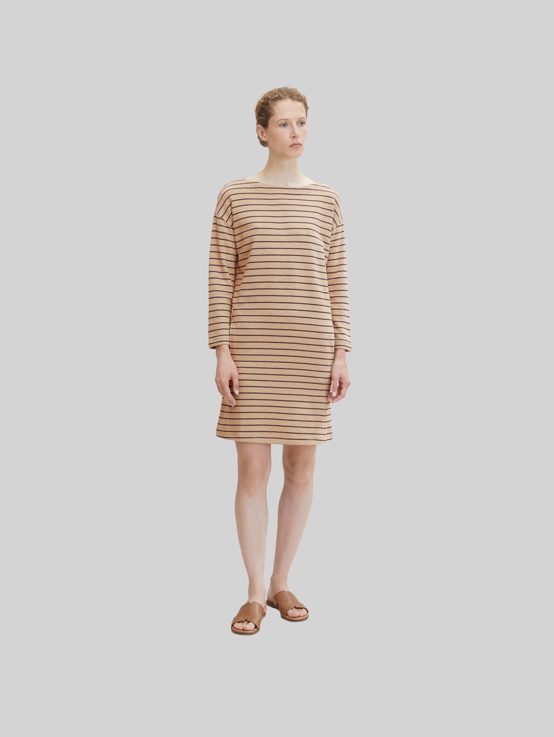 TOM TAILOR Damen Gestreiftes Kleid, beige, Gr. 36,
