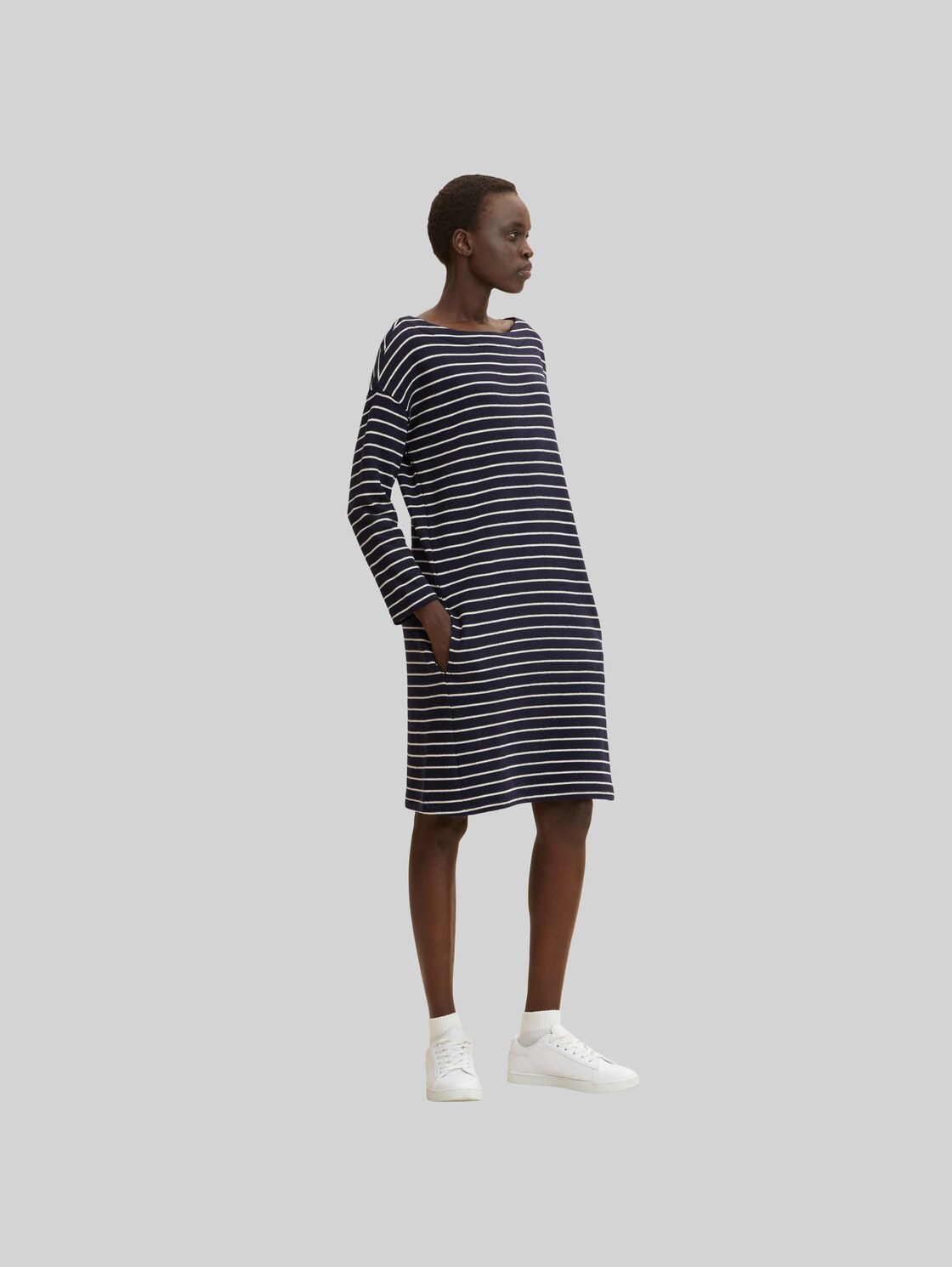 TOM TAILOR Damen Gestreiftes Kleid, blau, Gr. 46,