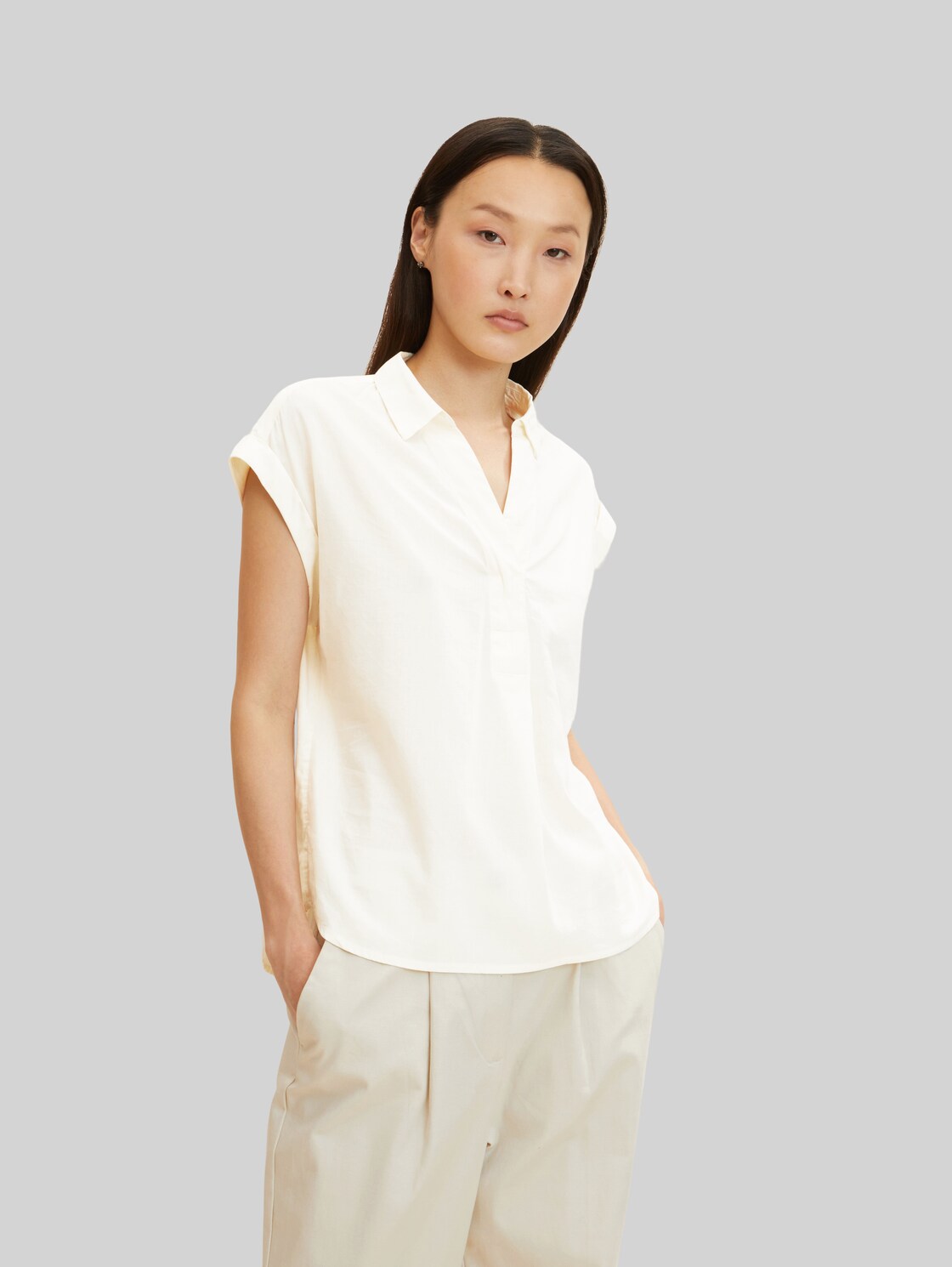 TOM TAILOR Damen Basic Loose Fit Bluse, weiß, Gr. 36,