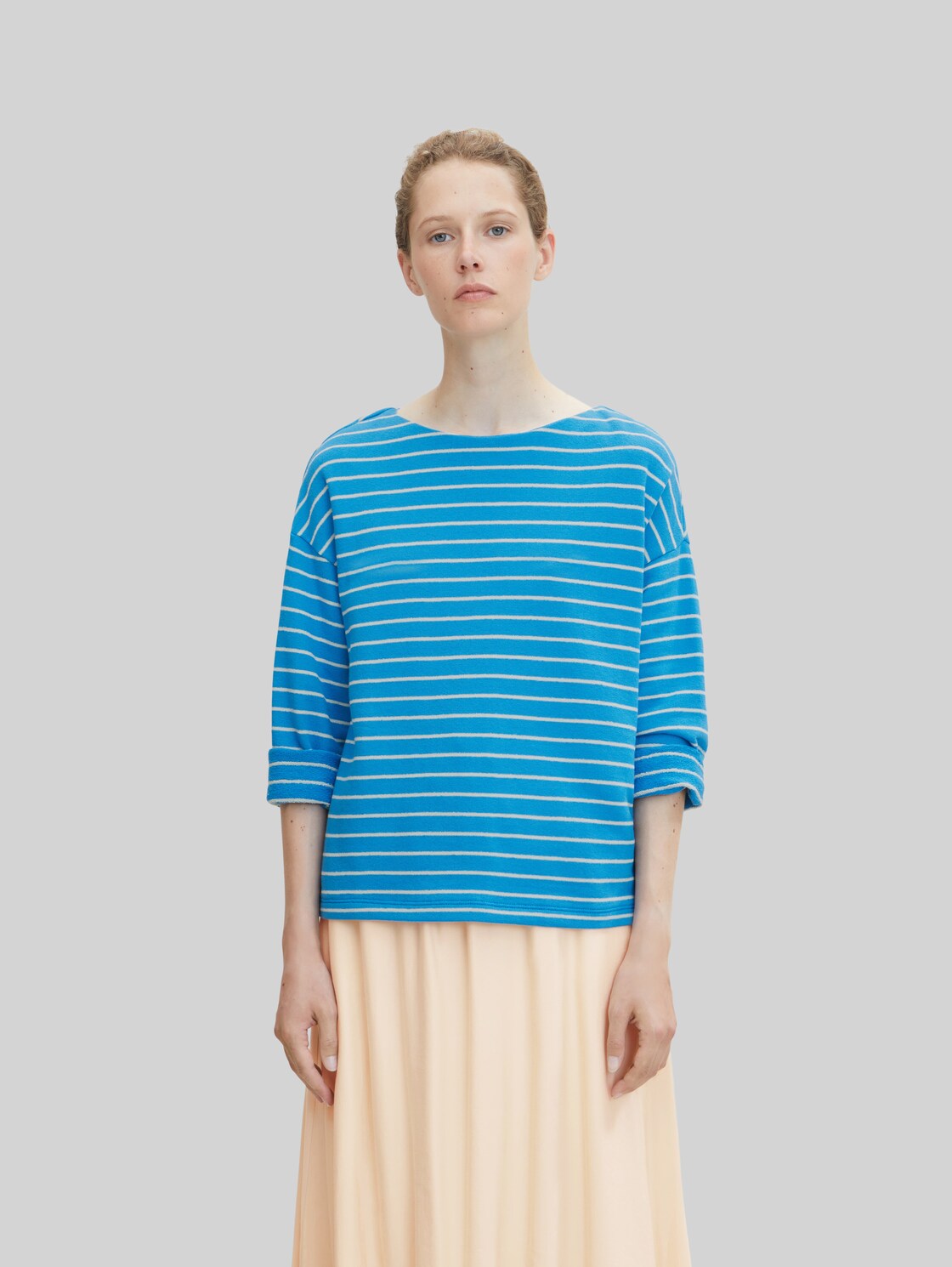 TOM TAILOR Damen Gestreiftes Sweatshirt, blau, Gr. XXL,