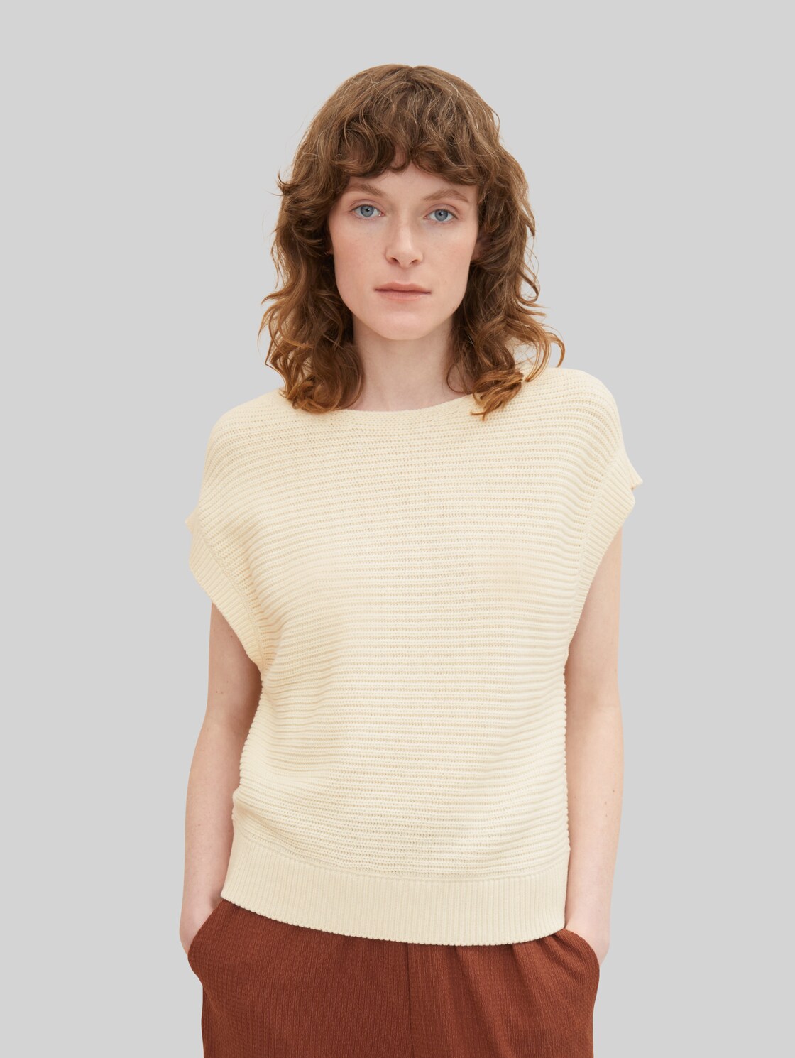 TOM TAILOR Damen Ärmelloser Pullover , weiß, Gr. XL,