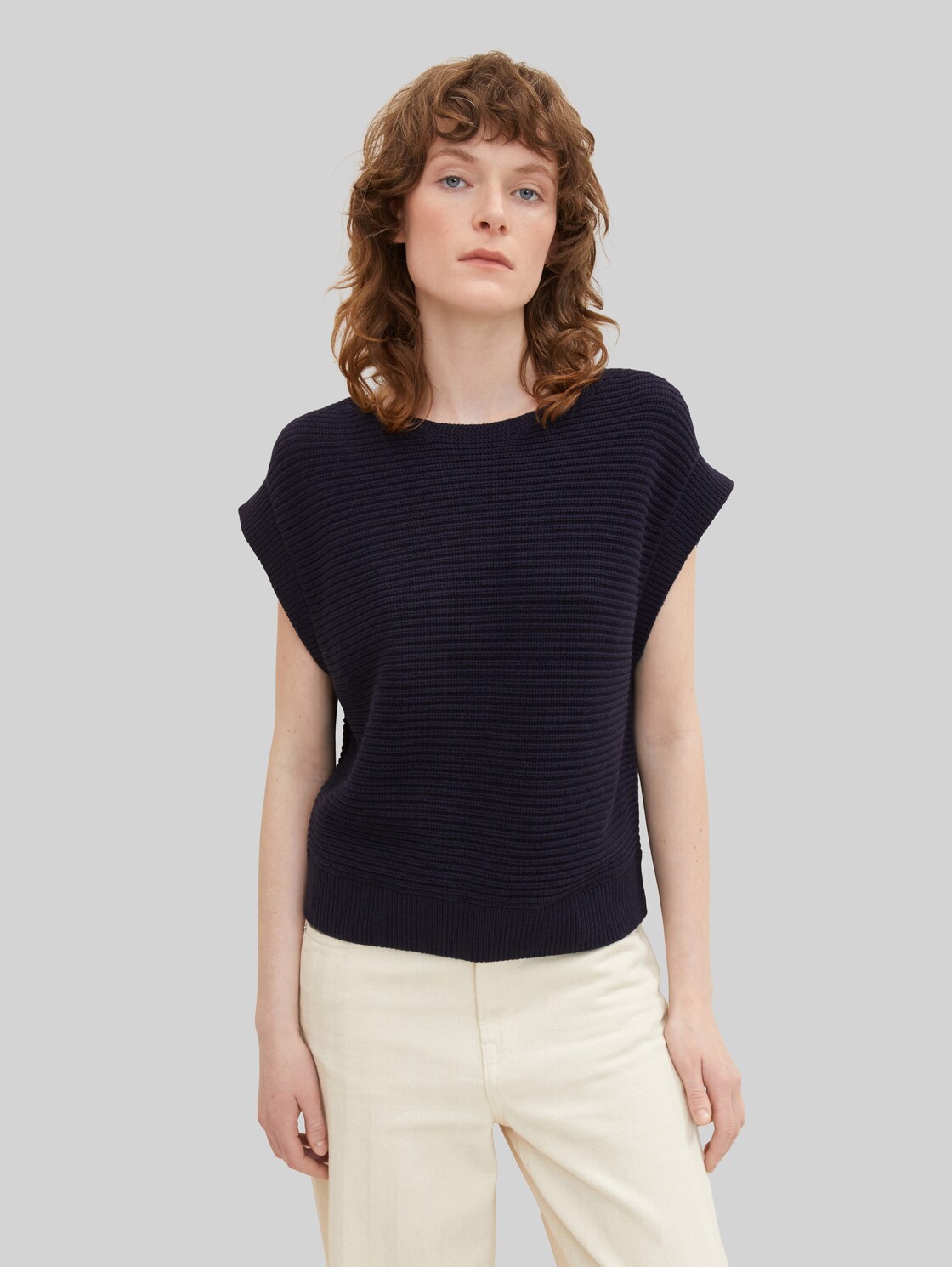 TOM TAILOR Damen Ärmelloser Pullover , blau, Gr. XL,