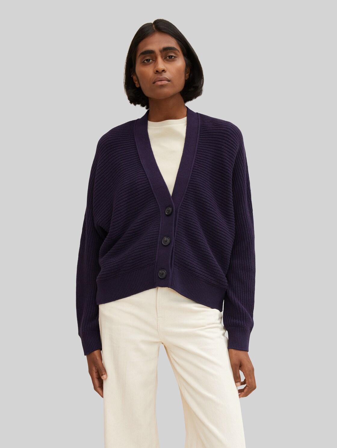 TOM TAILOR Damen Cardigan aus grobem Ripp, blau, Gr. XL,