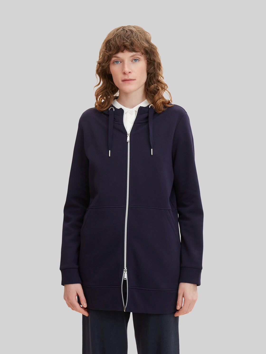 TOM TAILOR Damen Lange Sweatjacke, blau, Gr. XL,