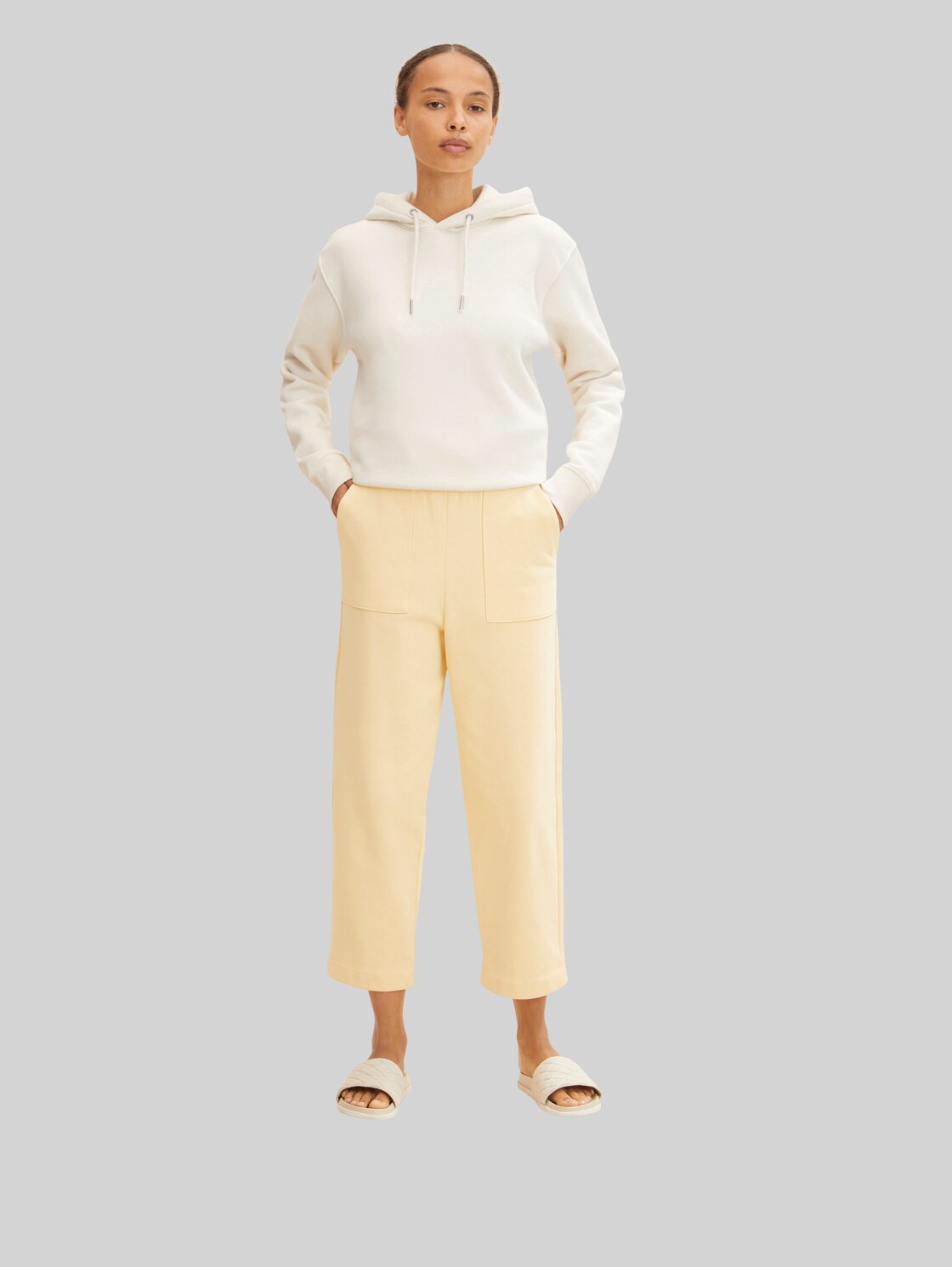 TOM TAILOR Damen Loose Fit Stoffhose in Ankle Länge, beige, Gr. 44/28,