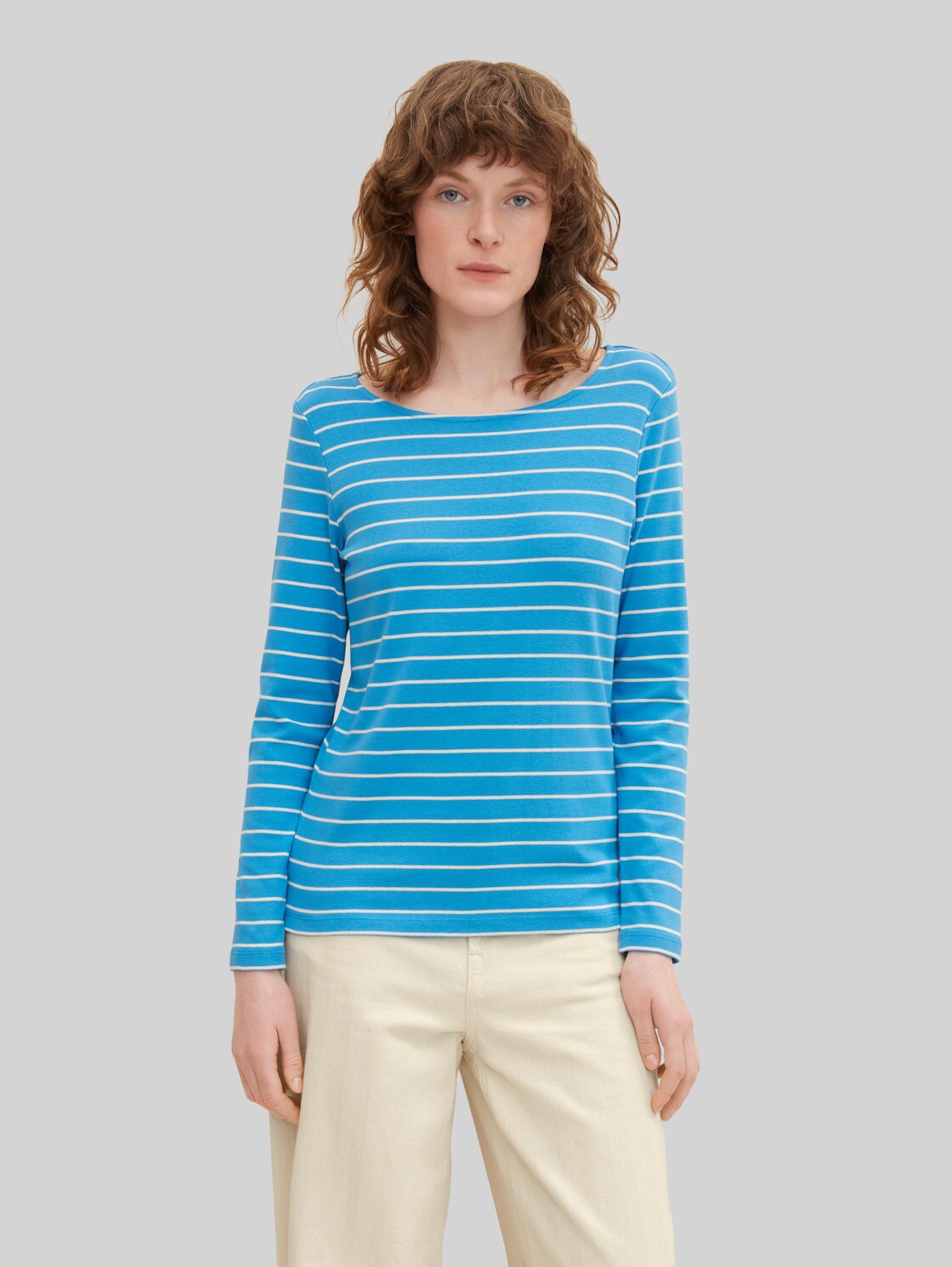 TOM TAILOR Damen Langarmshirt mit Streifen , blau, Gr. M,