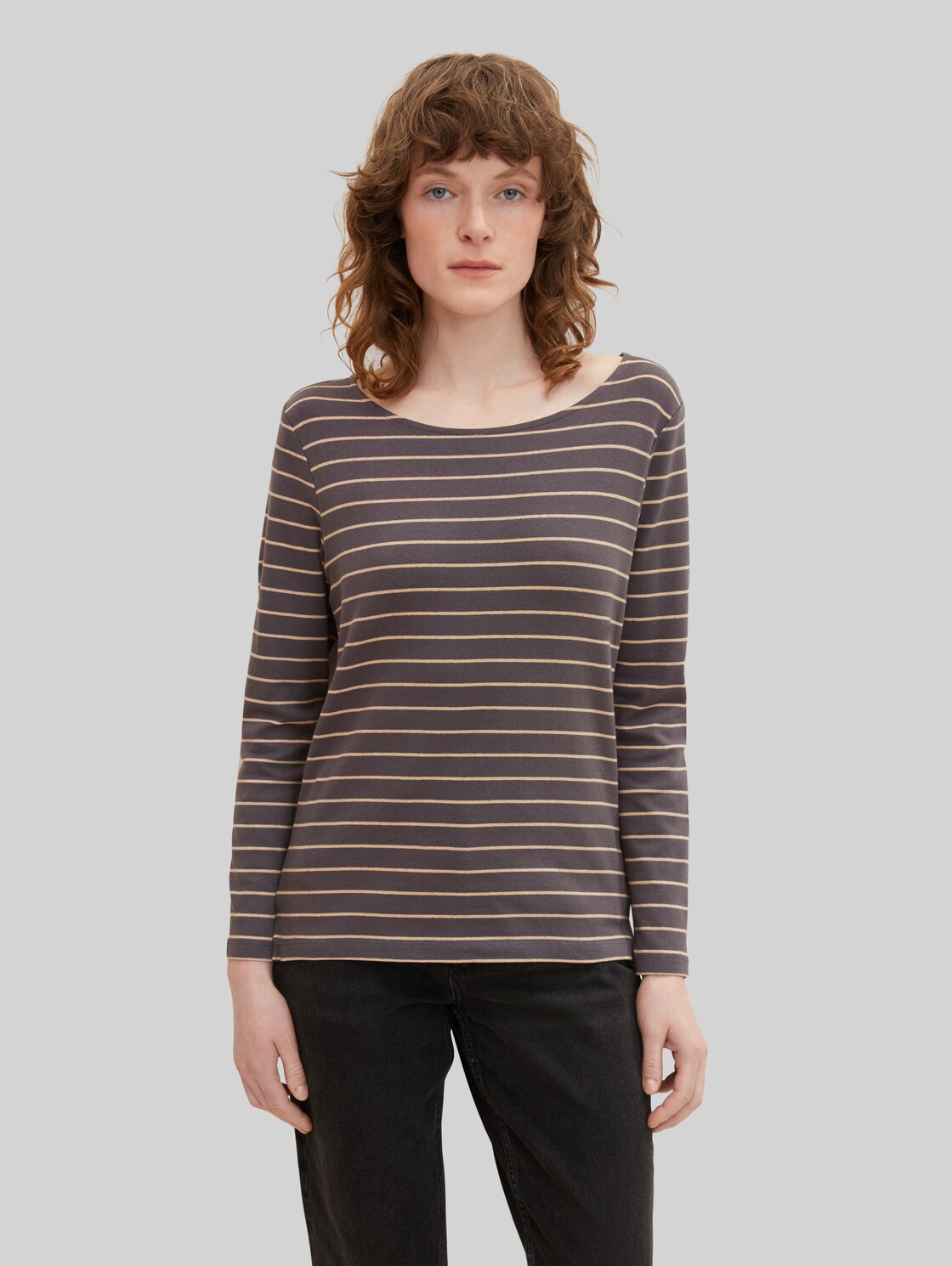 TOM TAILOR Damen Langarmshirt mit Streifen , grau, Gr. XL,
