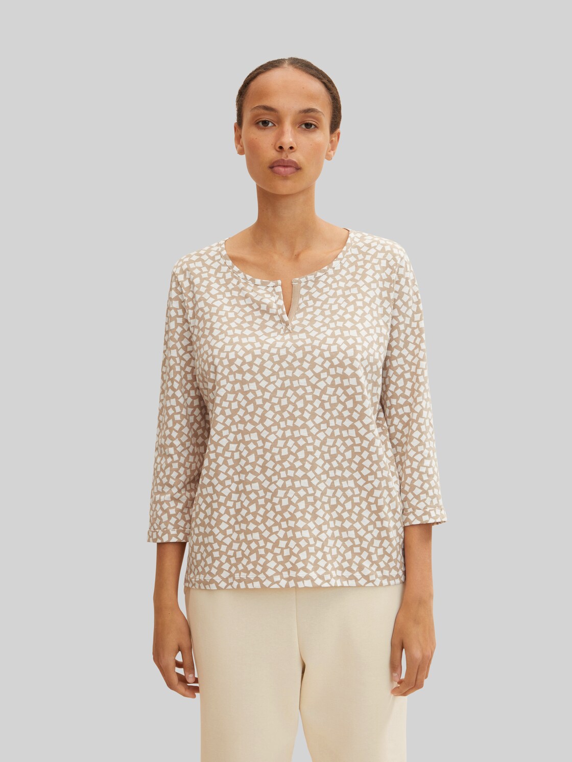 TOM TAILOR Damen T-Shirt mit Allover-Print , beige, Gr. XL,