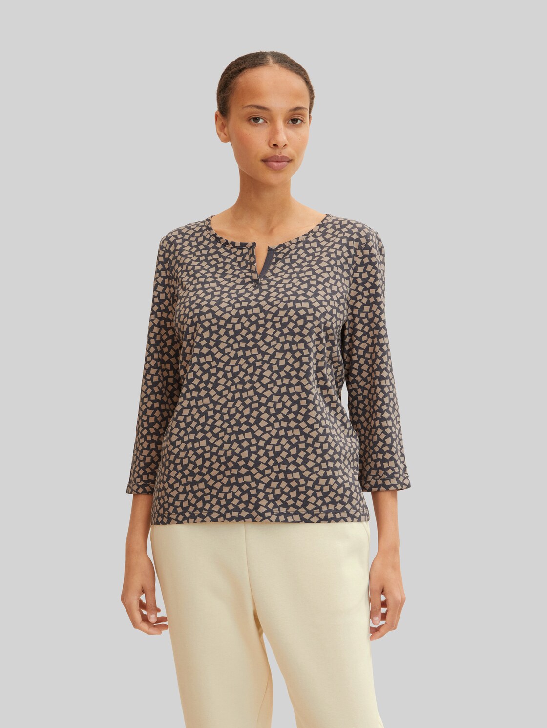 TOM TAILOR Damen T-Shirt mit Allover-Print , grau, Gr. XL,
