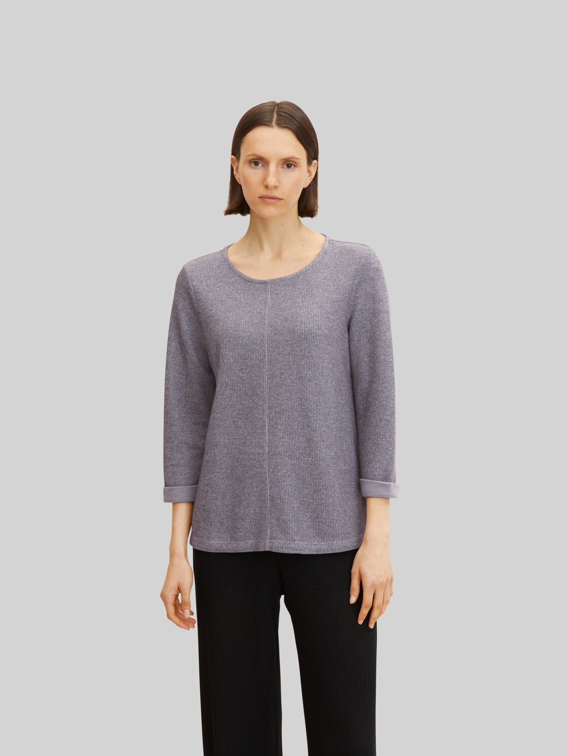 TOM TAILOR Damen Sweatshirt mit 3/4-Arm, grau, Gr. XL,