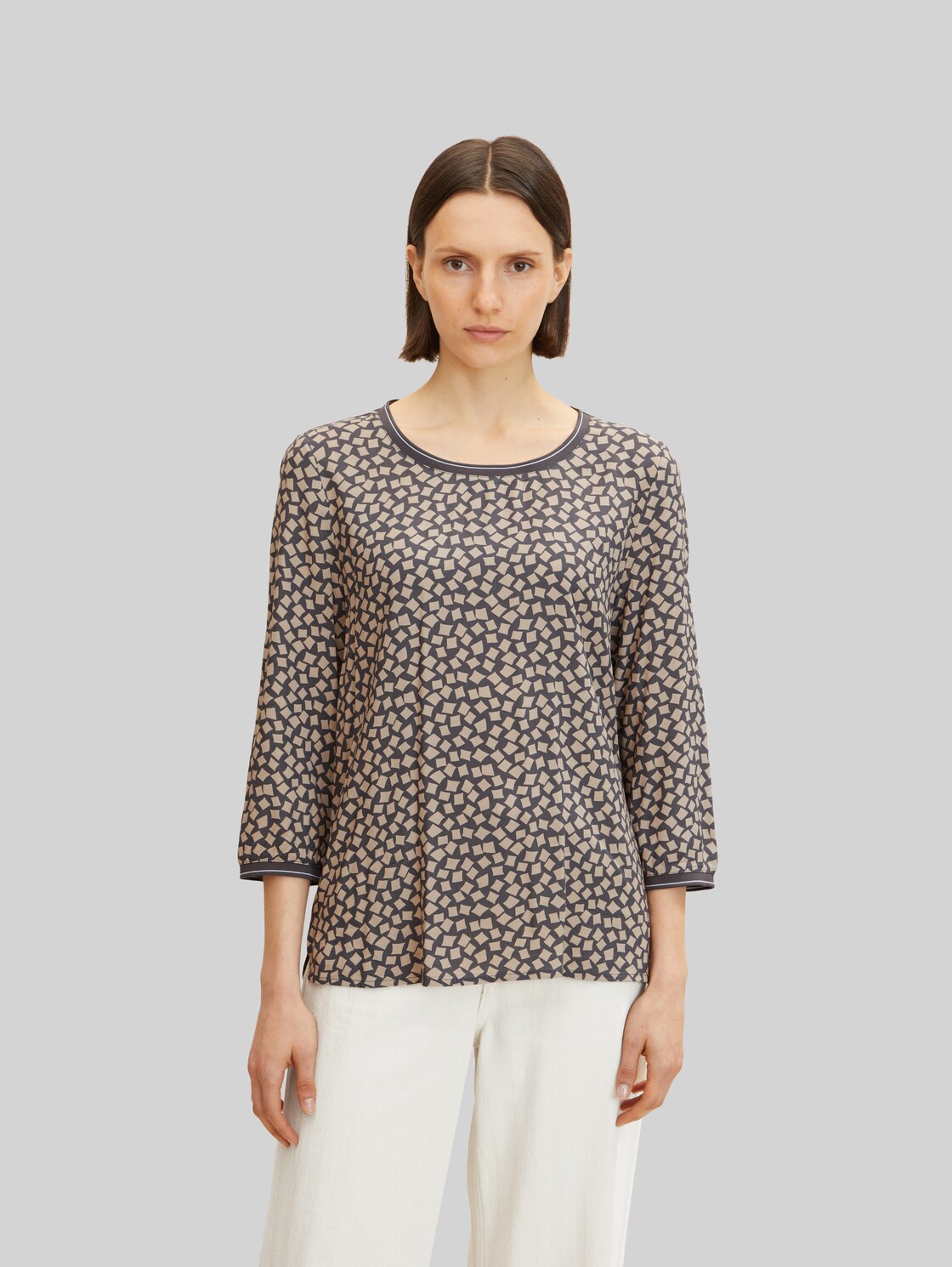TOM TAILOR Damen Gemustertes Langarmshirt , grau, Gr. L,