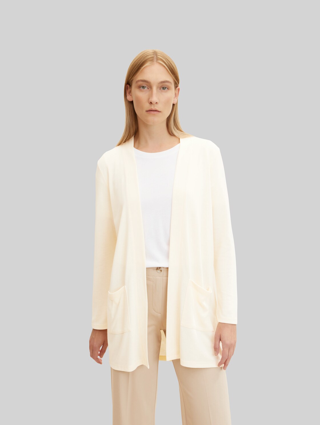 TOM TAILOR Damen Langer Cardigan  , weiß, Gr. XL,