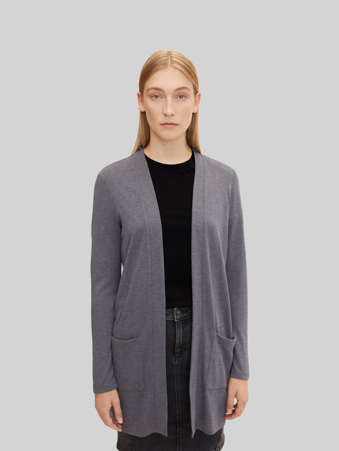 TOM TAILOR Damen Langer Cardigan  , grau, Gr. L,