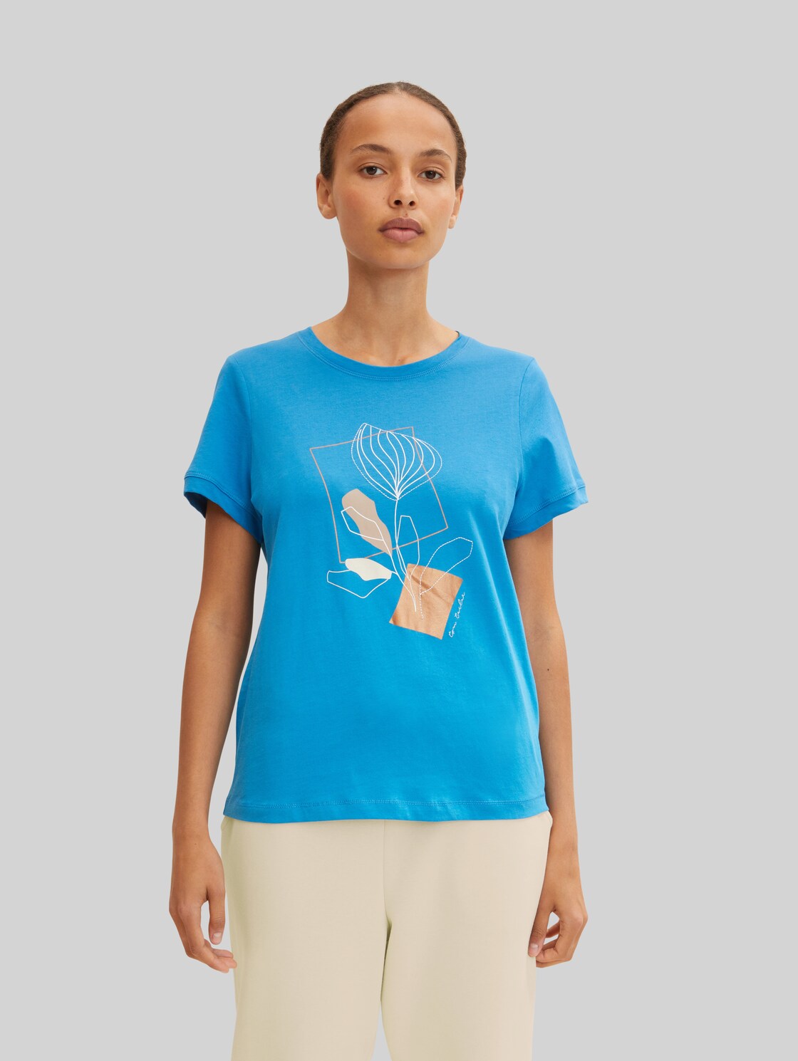TOM TAILOR Damen T-Shirt mit Print , blau, Gr. S,
