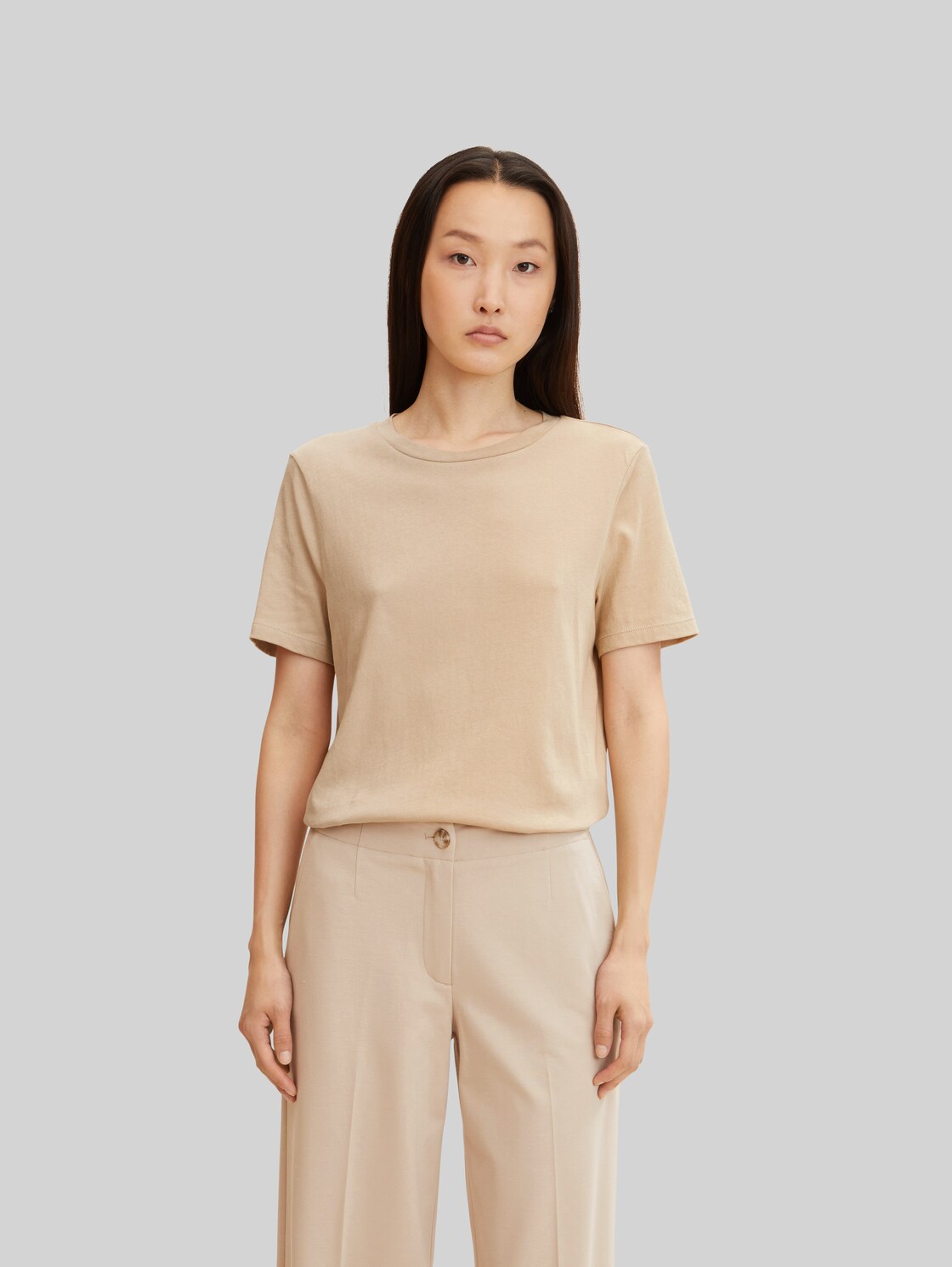 TOM TAILOR Damen Basic T-Shirt, beige, Gr. XL,