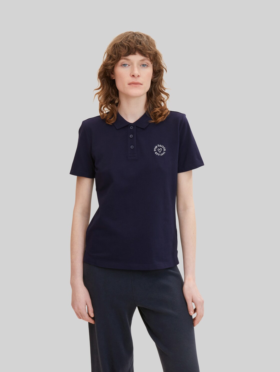 TOM TAILOR Damen Poloshirt mit Stickerei, blau, Gr. XXL,