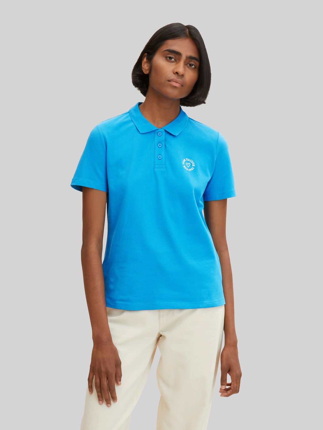TOM TAILOR Damen Poloshirt mit Stickerei, blau, Gr. XL,