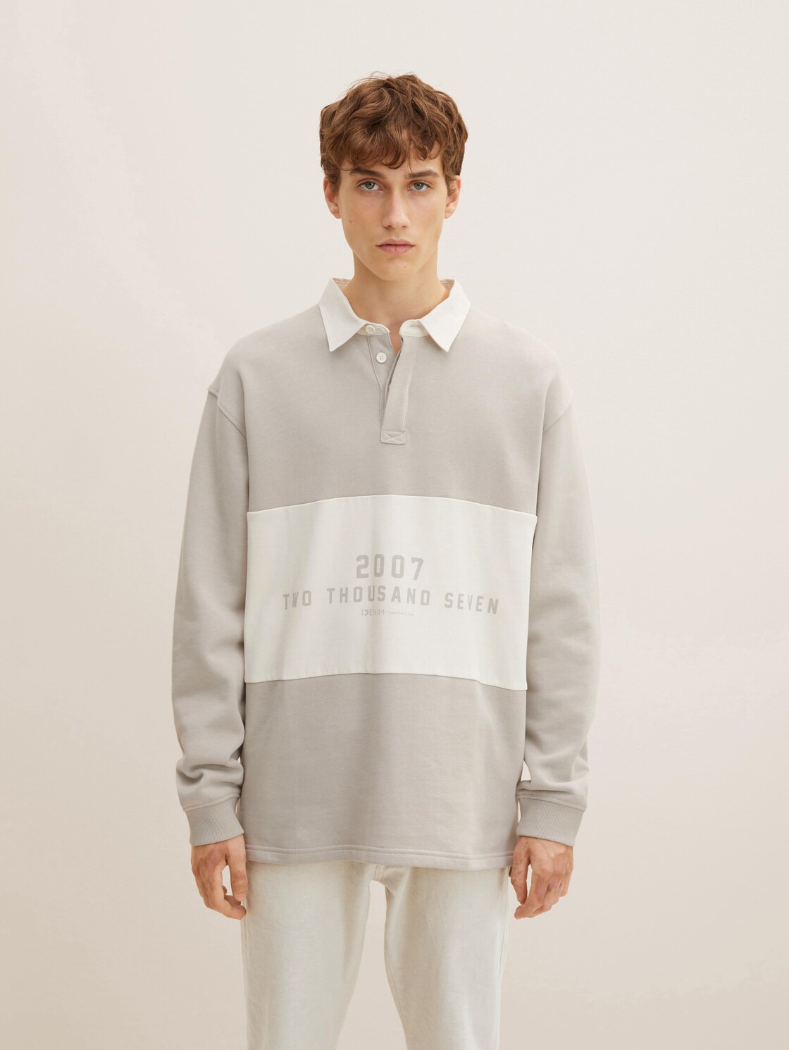 TOM TAILOR DENIM Herren Sweatshirt mit Polokragen und Colour Blocking, grau, Gr. XL,