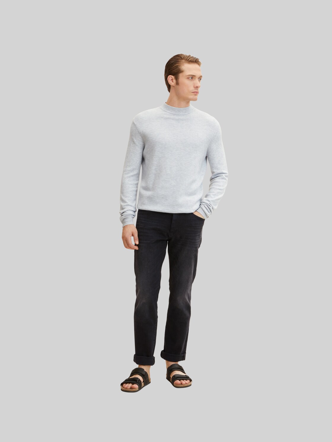 TOM TAILOR Herren Marvin Straight Jeans mit Gürtelschlaufen, schwarz, Gr. 38/30,