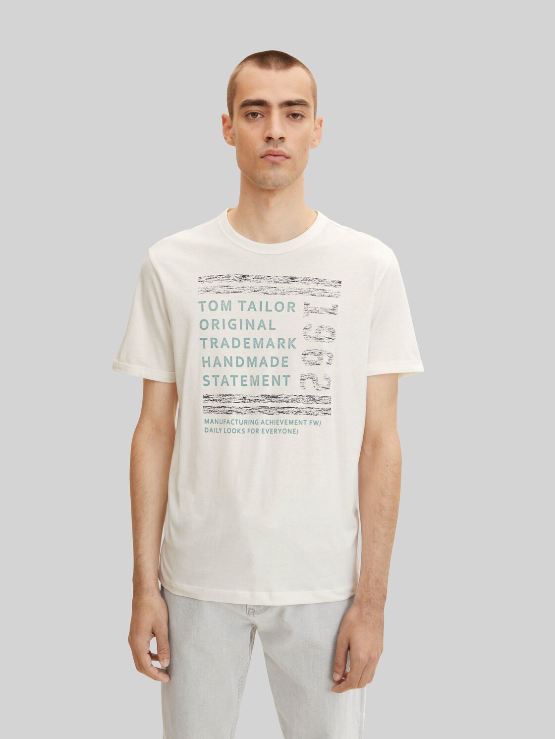 TOM TAILOR Herren T-Shirt mit Textprint, weiß, Gr. XL,