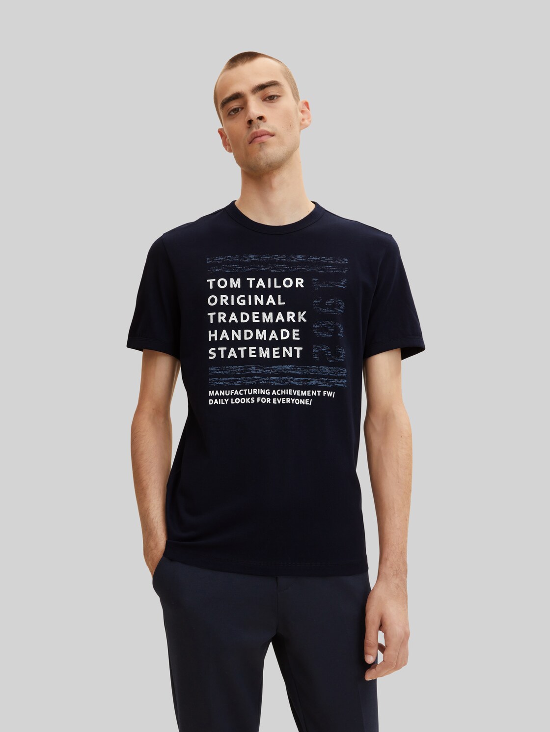 TOM TAILOR Herren T-Shirt mit Textprint, blau, Gr. L,