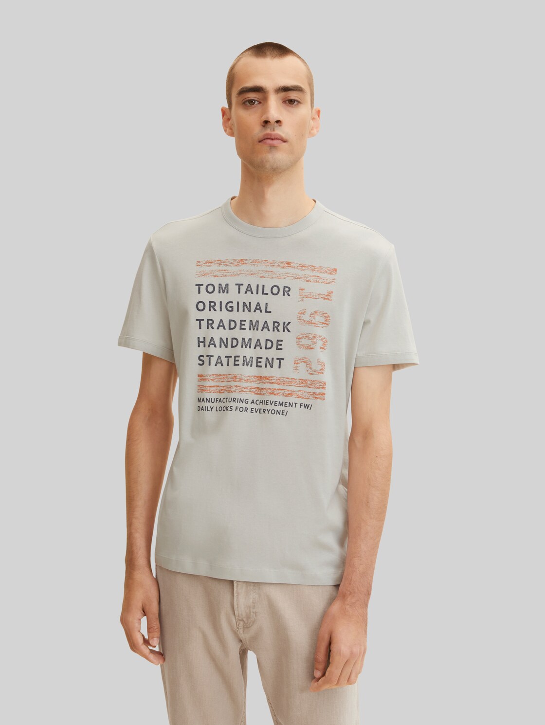 TOM TAILOR Herren T-Shirt mit Textprint, grau, Gr. XXL,