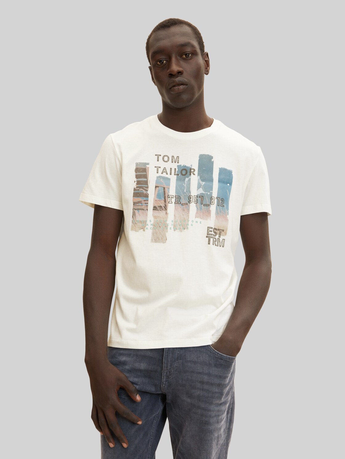 TOM TAILOR Herren T-Shirt mit Print , weiß, Gr. XL,