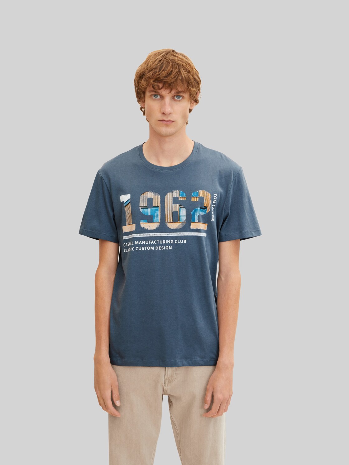 TOM TAILOR Herren T-Shirt mit Print , blau, Gr. M,
