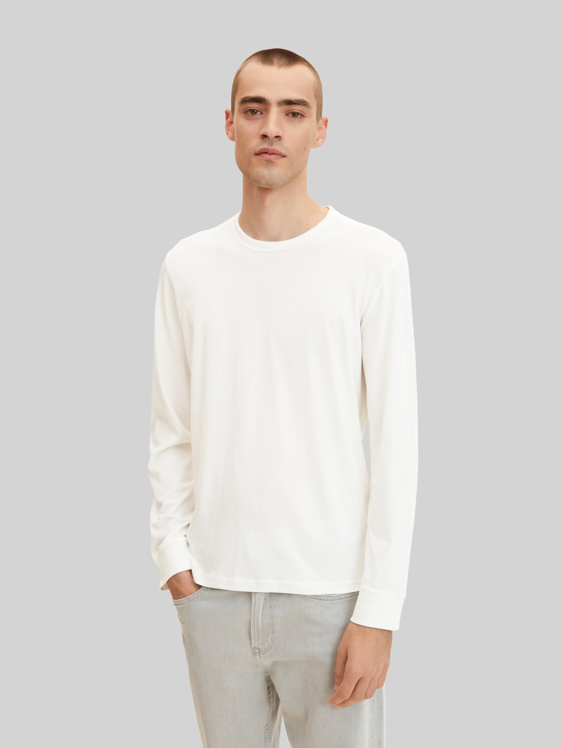 TOM TAILOR Herren Basic Langarmshirt, weiß, Gr. XL,