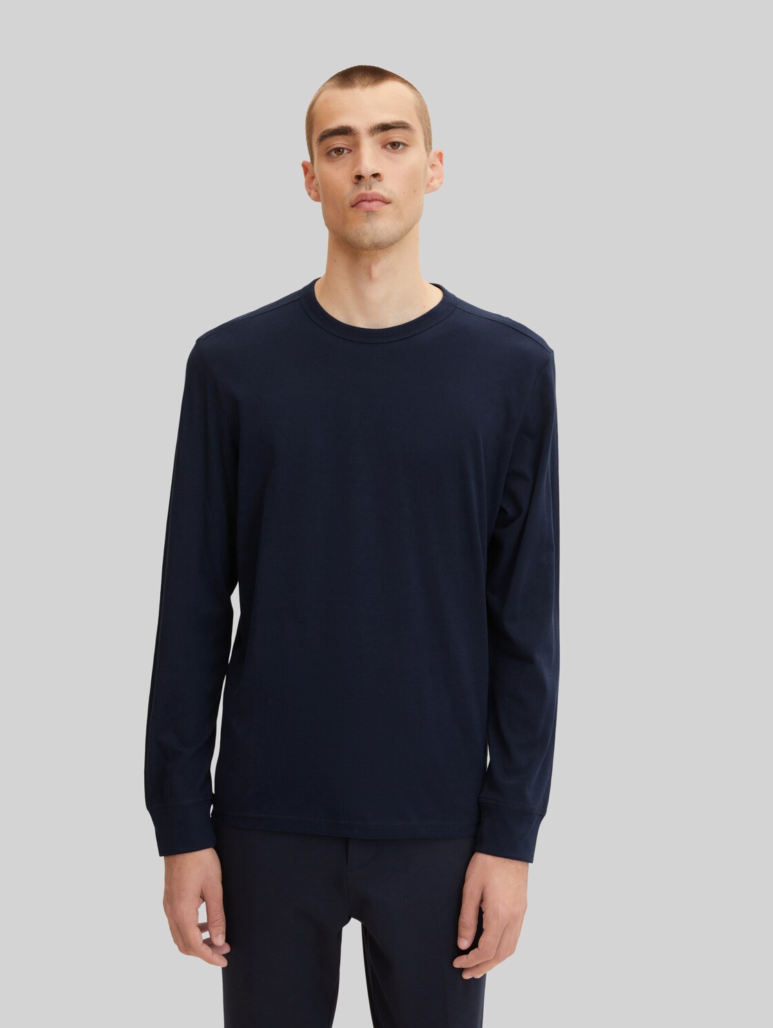 TOM TAILOR Herren Basic Langarmshirt, blau, Gr. XL,