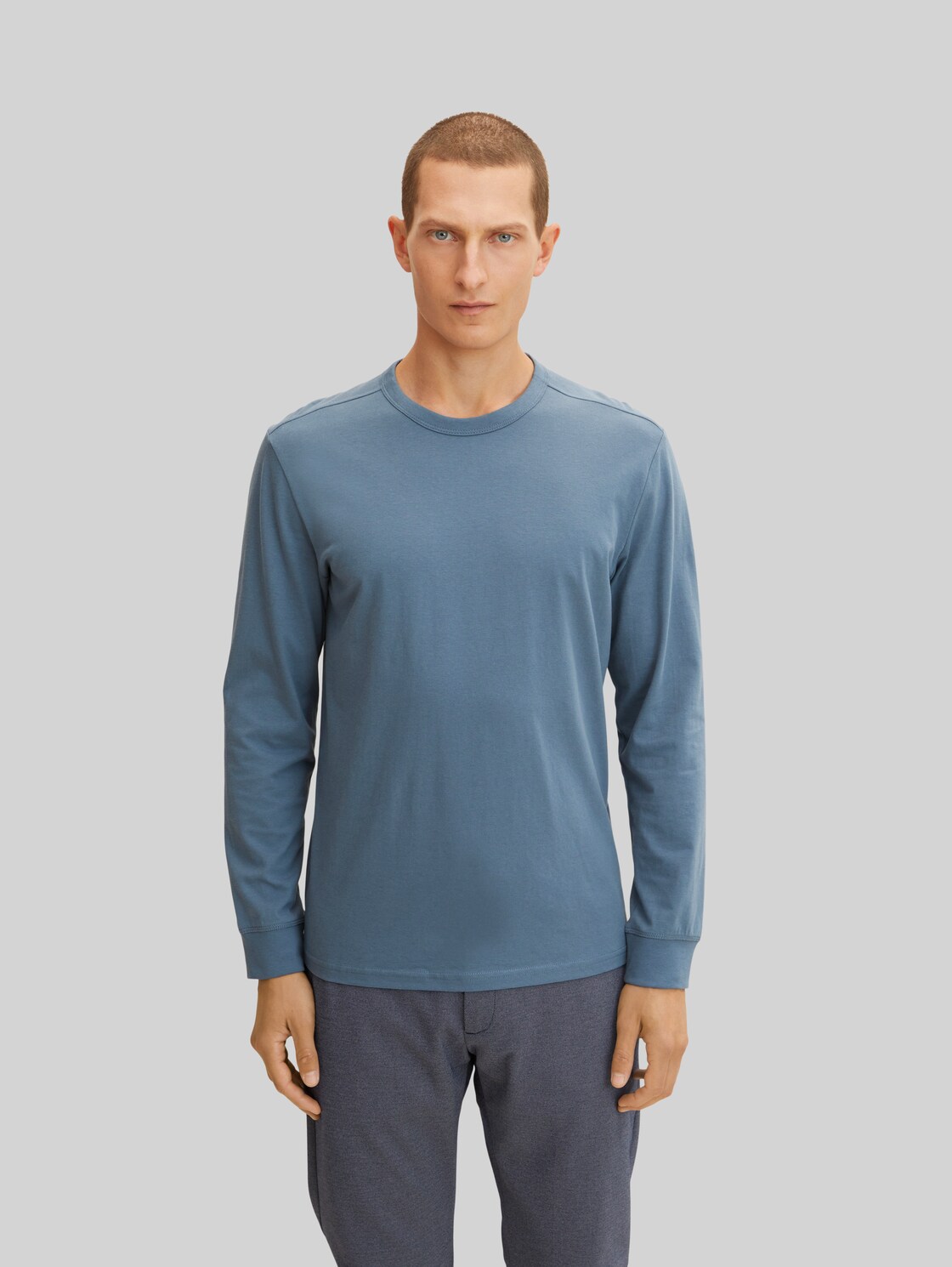 TOM TAILOR Herren Basic Langarmshirt, blau, Gr. L,
