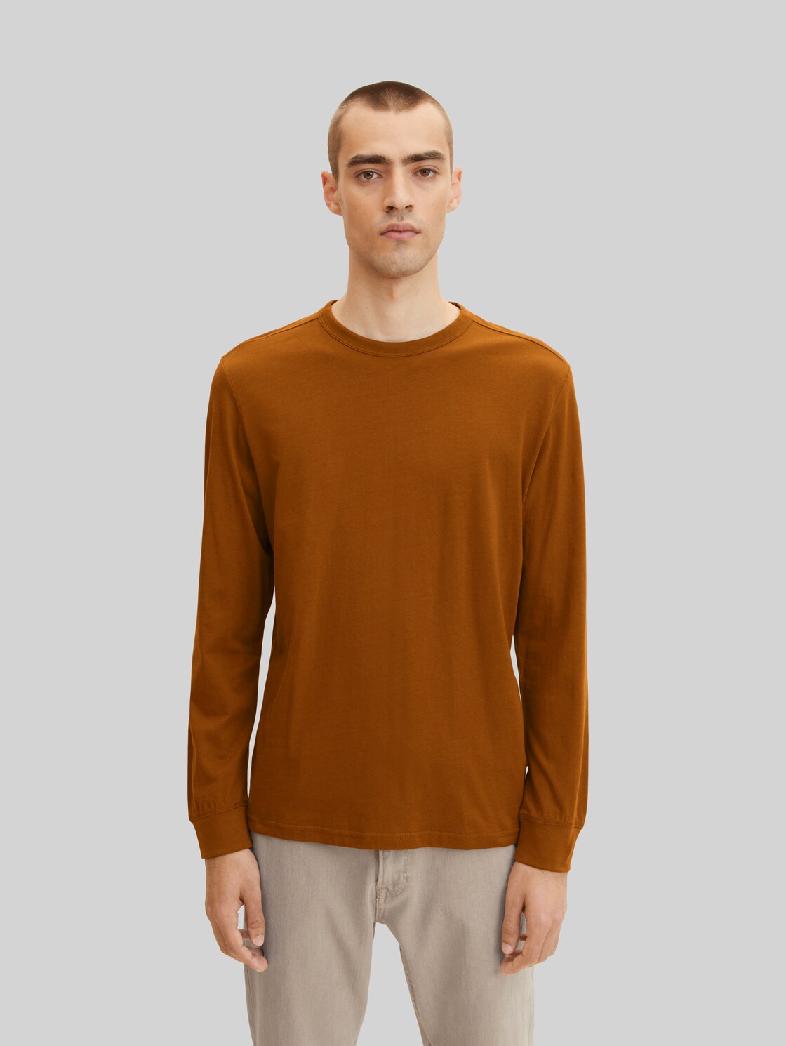 TOM TAILOR Herren Basic Langarmshirt, braun, Gr. XL,