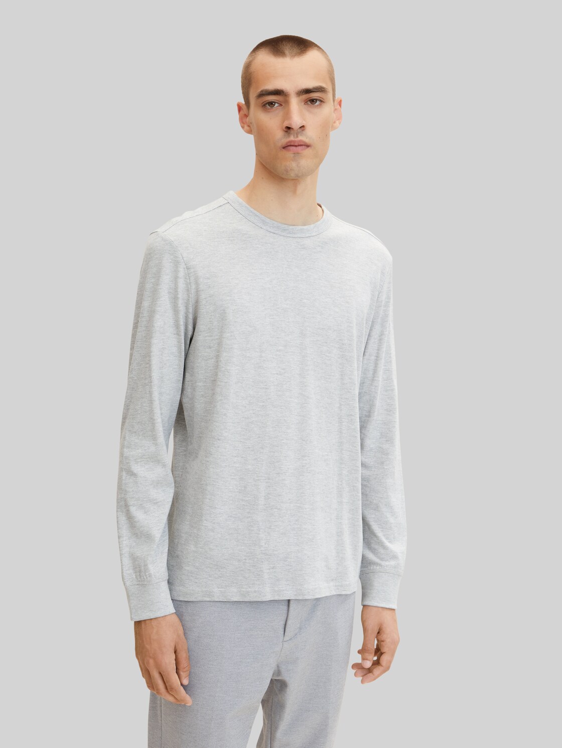 TOM TAILOR Herren Basic Langarmshirt, grau, Gr. XL,