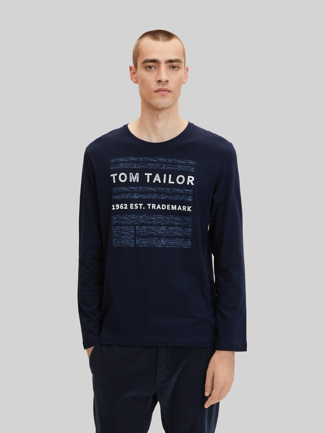 TOM TAILOR Herren Langarmshirt mit Print , blau, Gr. XL,