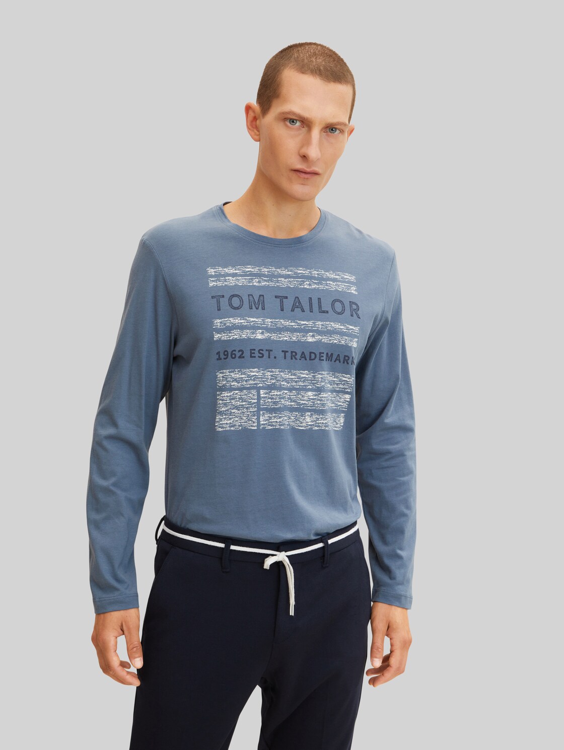 TOM TAILOR Herren Langarmshirt mit Print , blau, Gr. XXL,