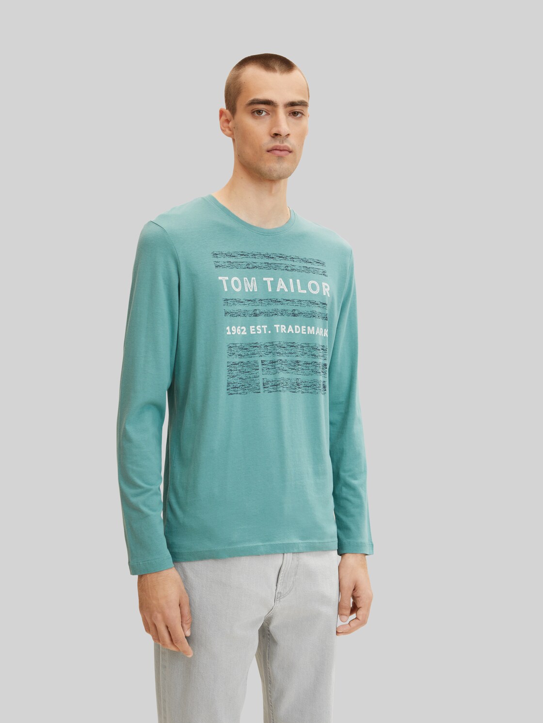 TOM TAILOR Herren Langarmshirt mit Print , blau, Gr. S,